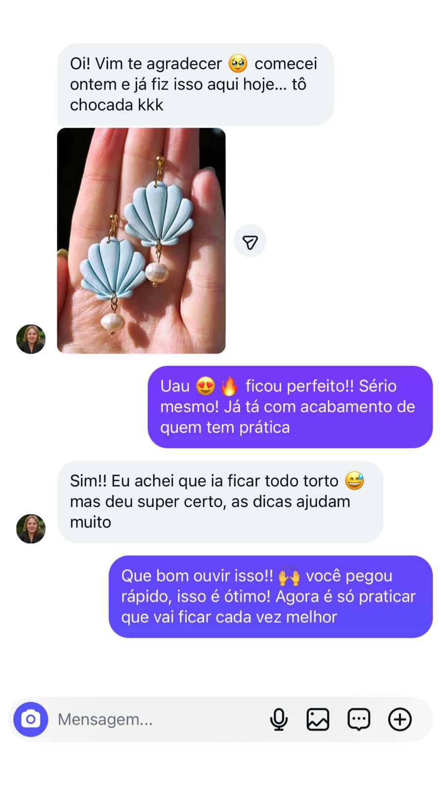 Segundo relato de aluna com imagem de brinco artesanal