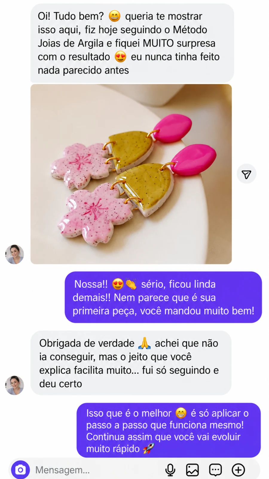 Quarto relato de aluna com exemplos de brincos florais